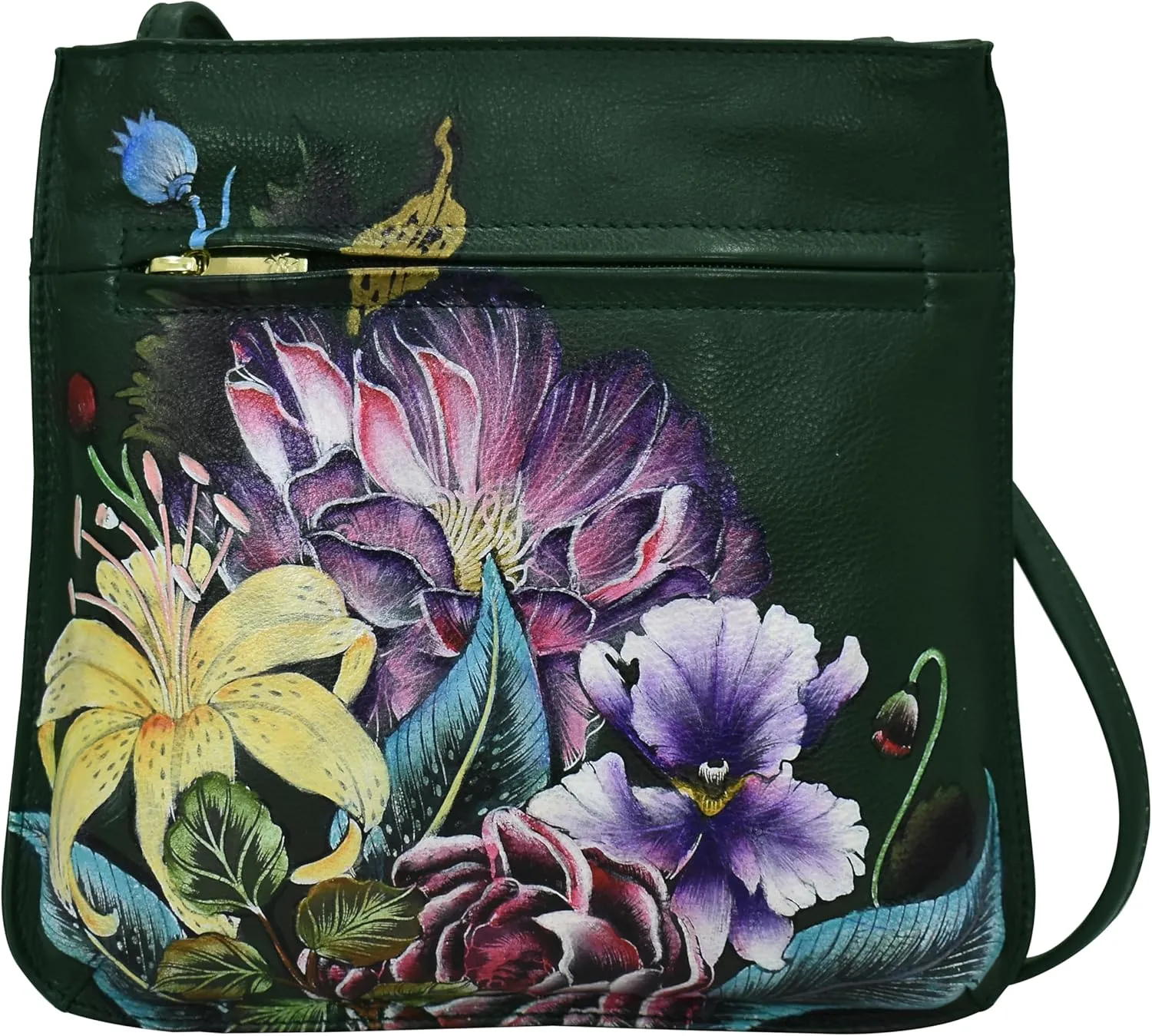 Anuschka Women’s Hand-Painted Genuine Leather Slim Crossbody with Front Zip