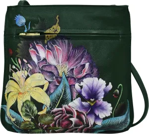 Anuschka Women’s Hand-Painted Genuine Leather Slim Crossbody with Front Zip