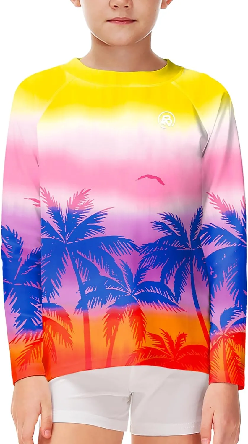AOBUTE Unisex Kids Rash Guard Long Sleeve SPF 50  Sun Shirt UV Protection Swim Shirts 3-12 Years