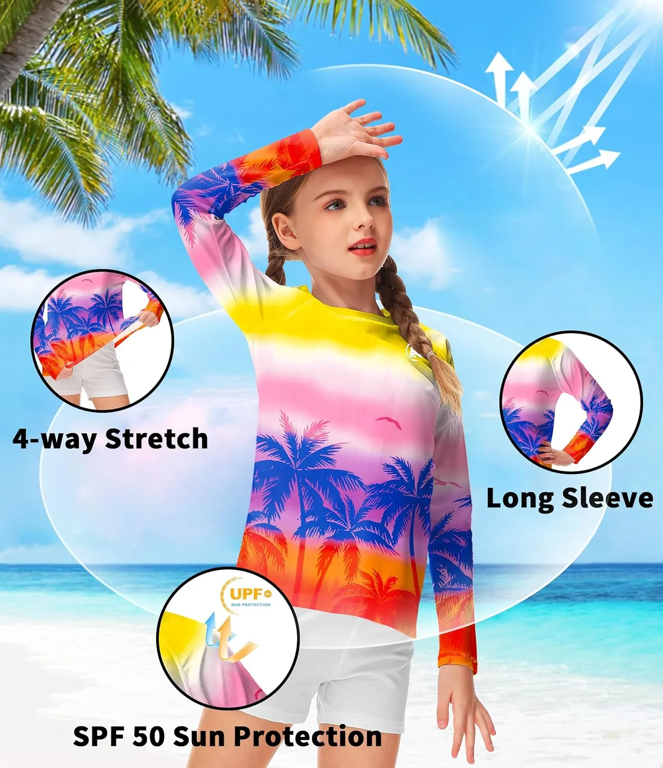 AOBUTE Unisex Kids Rash Guard Long Sleeve SPF 50  Sun Shirt UV Protection Swim Shirts 3-12 Years