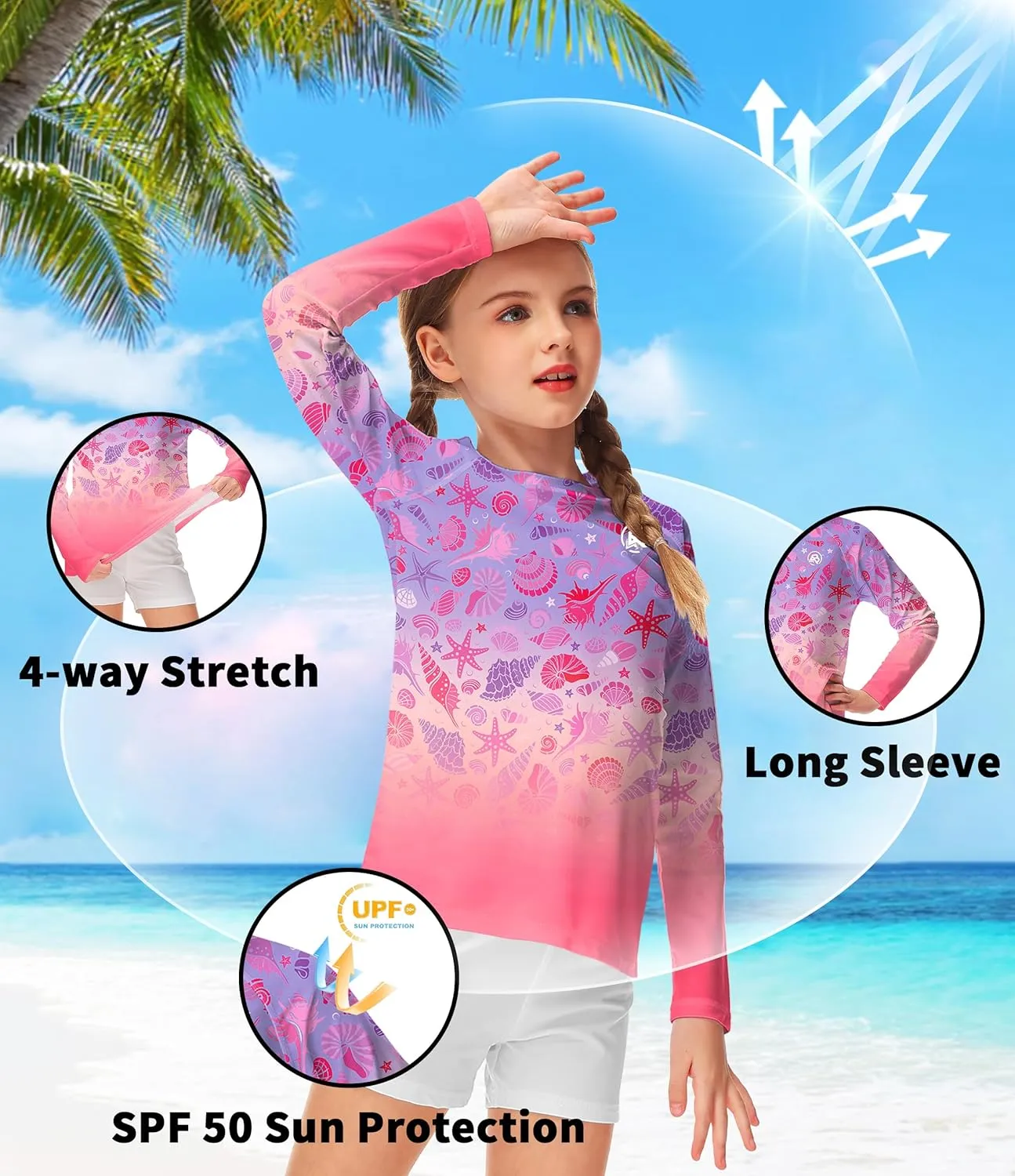 AOBUTE Unisex Kids Rash Guard Long Sleeve SPF 50  Sun Shirt UV Protection Swim Shirts 3-12 Years