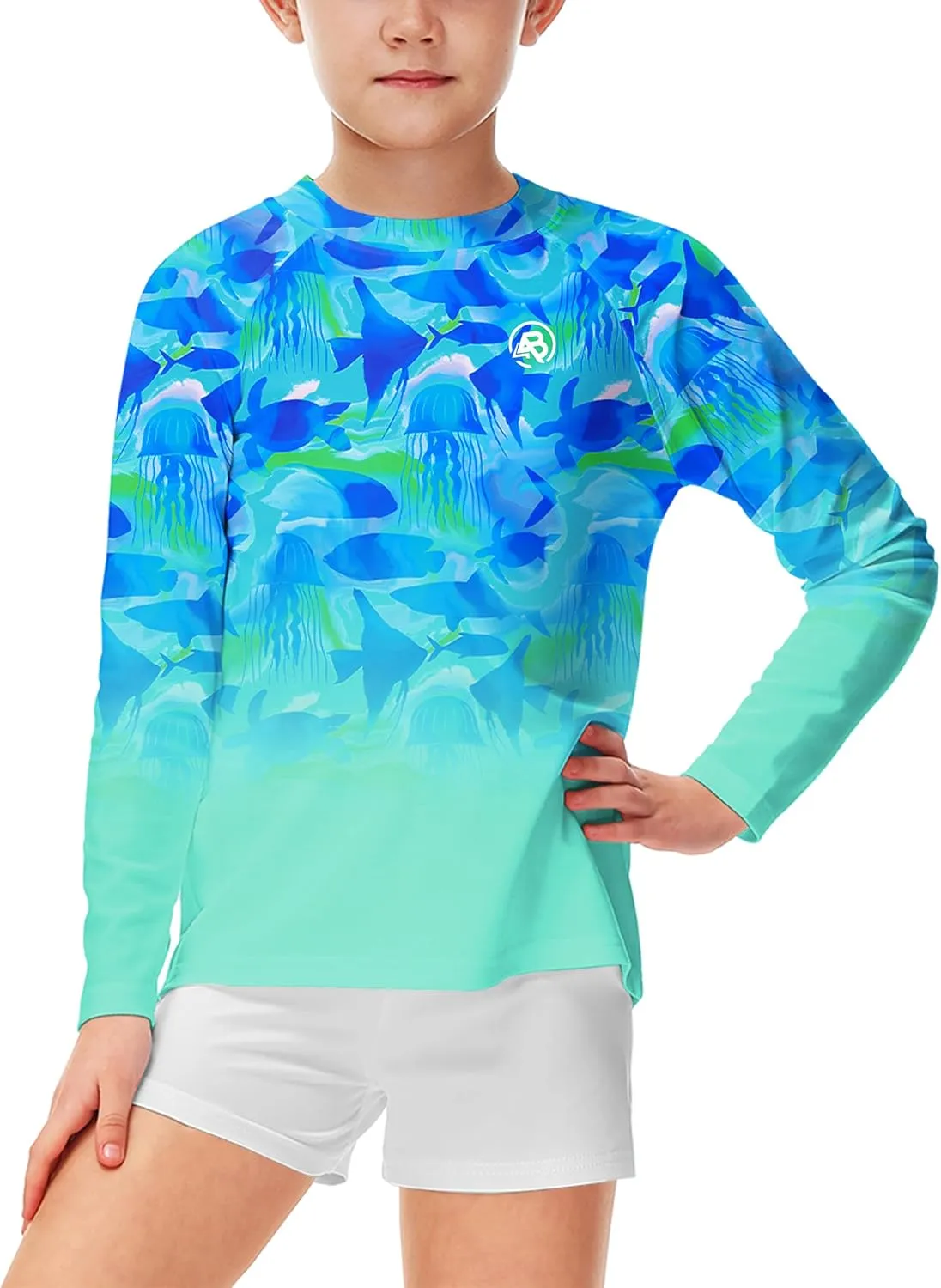 AOBUTE Unisex Kids Rash Guard Long Sleeve SPF 50  Sun Shirt UV Protection Swim Shirts 3-12 Years
