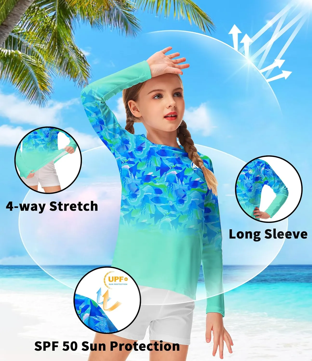 AOBUTE Unisex Kids Rash Guard Long Sleeve SPF 50  Sun Shirt UV Protection Swim Shirts 3-12 Years