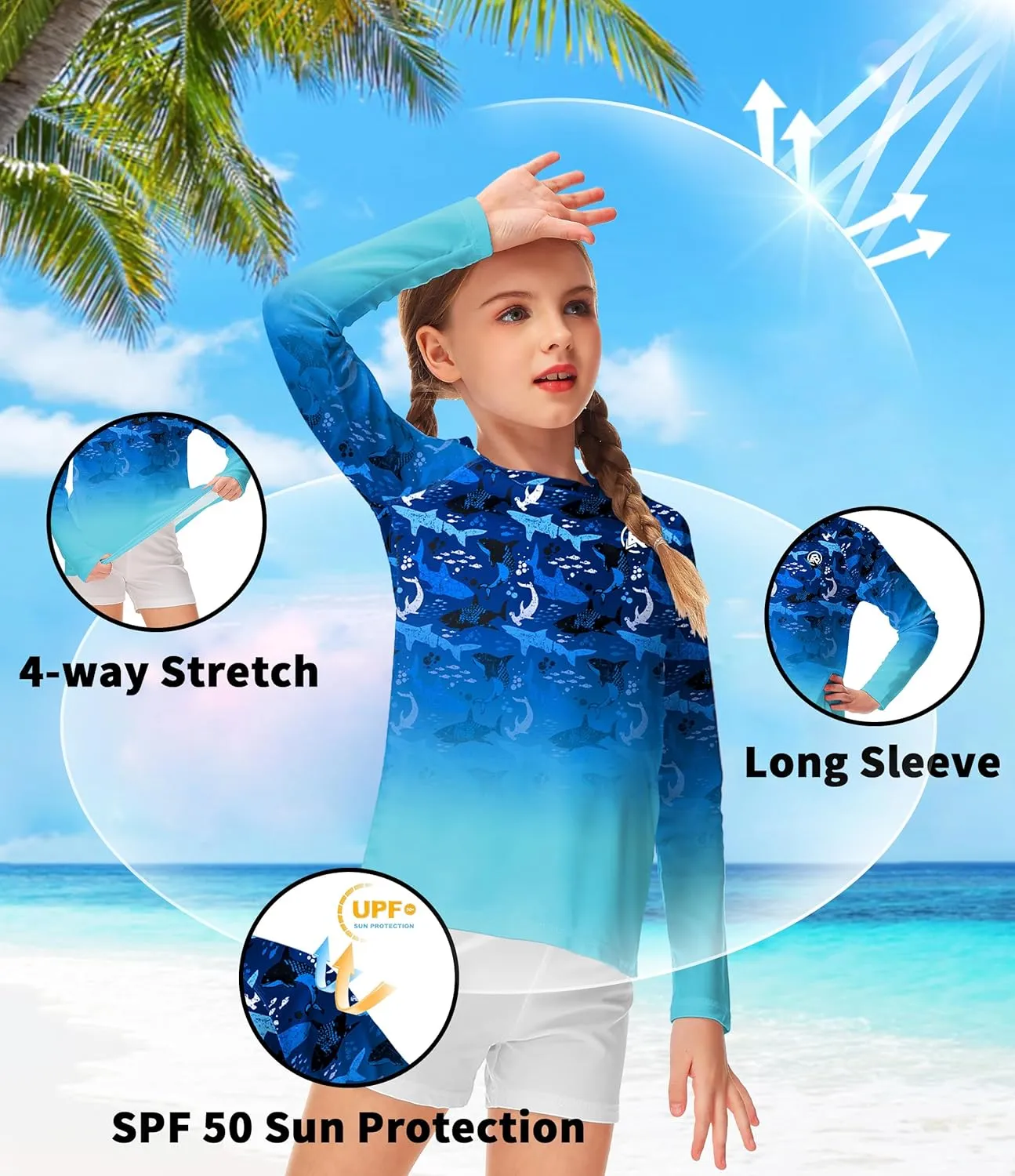 AOBUTE Unisex Kids Rash Guard Long Sleeve SPF 50  Sun Shirt UV Protection Swim Shirts 3-12 Years
