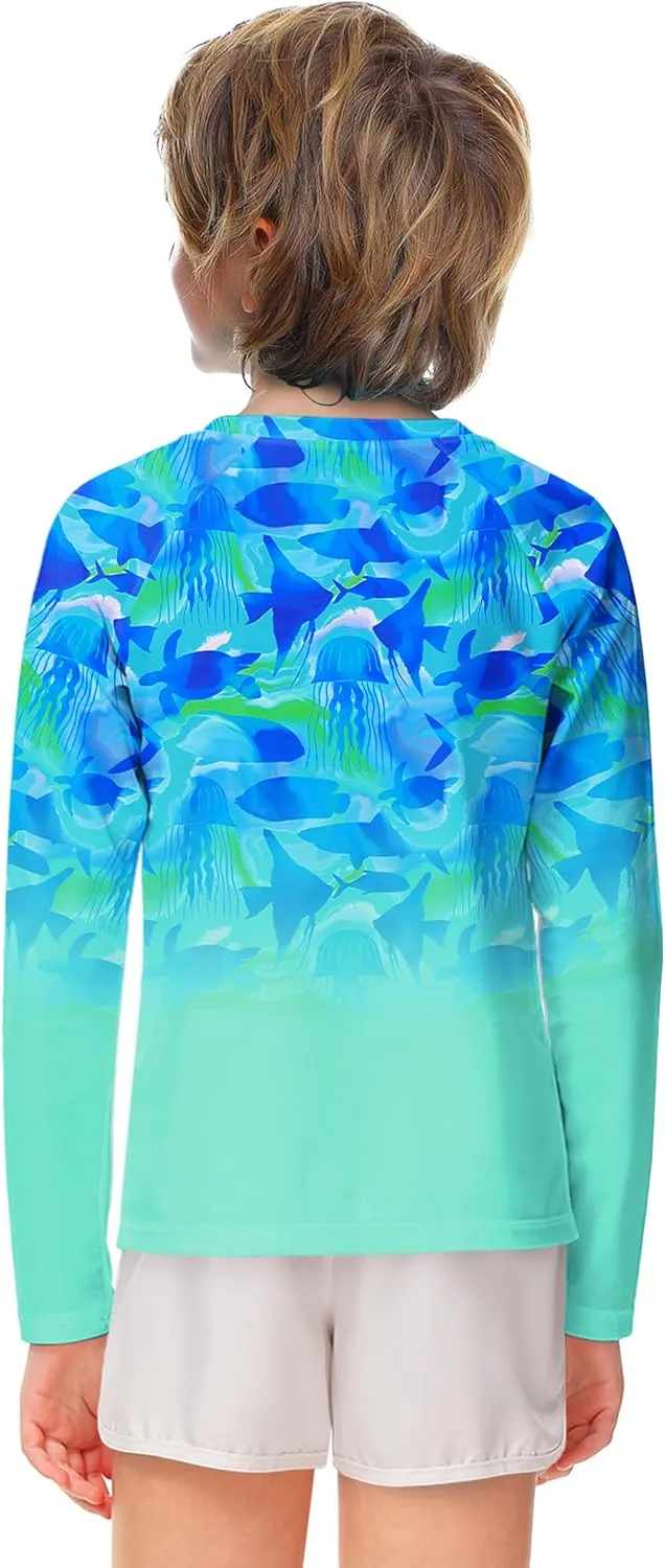 AOBUTE Unisex Kids Rash Guard Long Sleeve SPF 50  Sun Shirt UV Protection Swim Shirts 3-12 Years