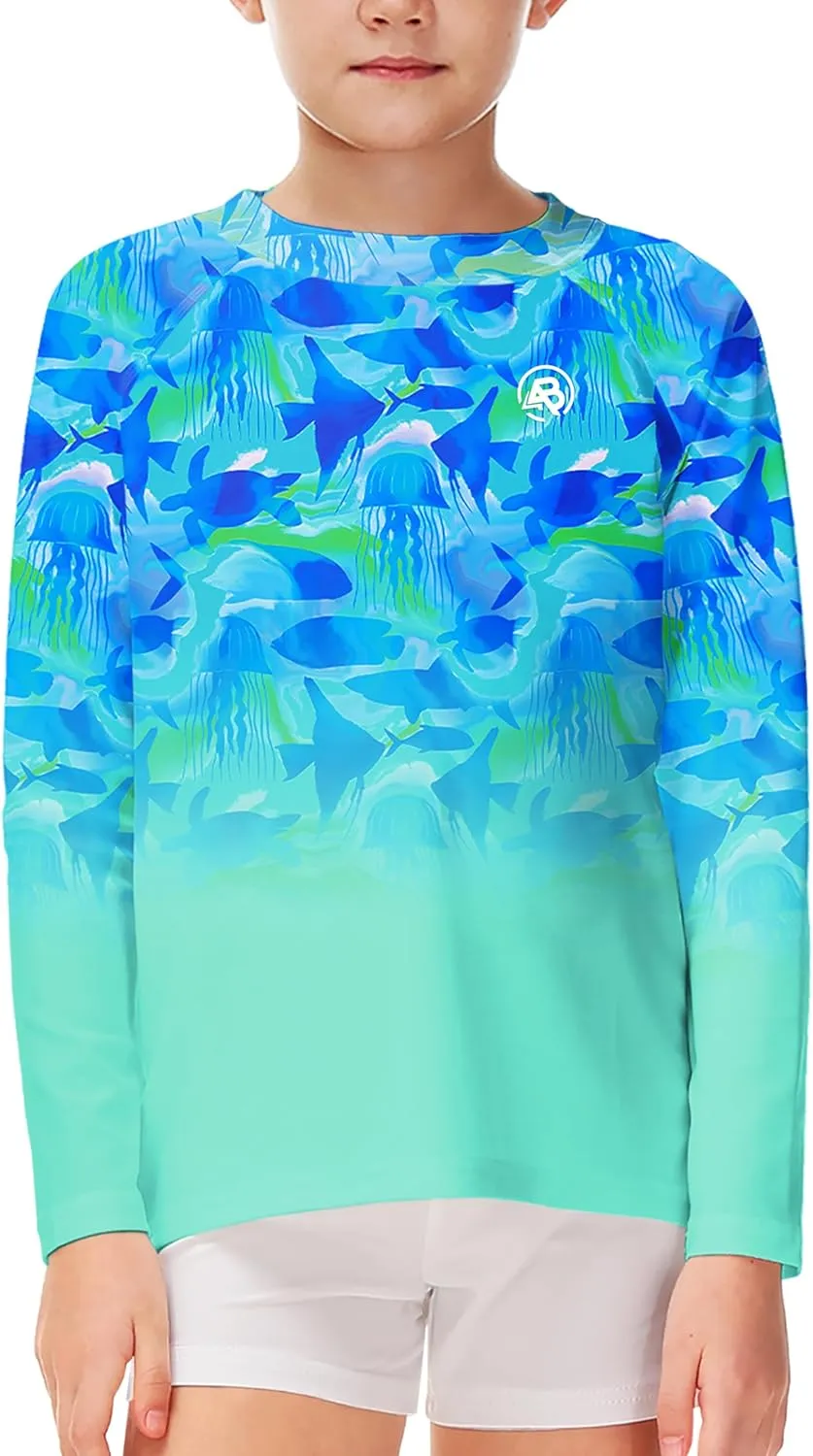 AOBUTE Unisex Kids Rash Guard Long Sleeve SPF 50  Sun Shirt UV Protection Swim Shirts 3-12 Years