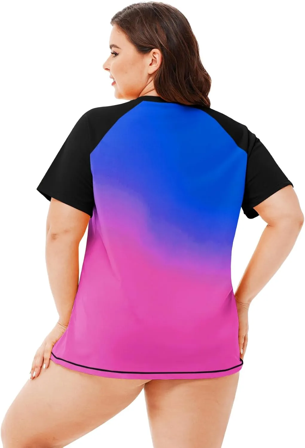 AOBUTE Women Plus Size Rash Guard Zipper Short Sleeve SPF Swim Shirts