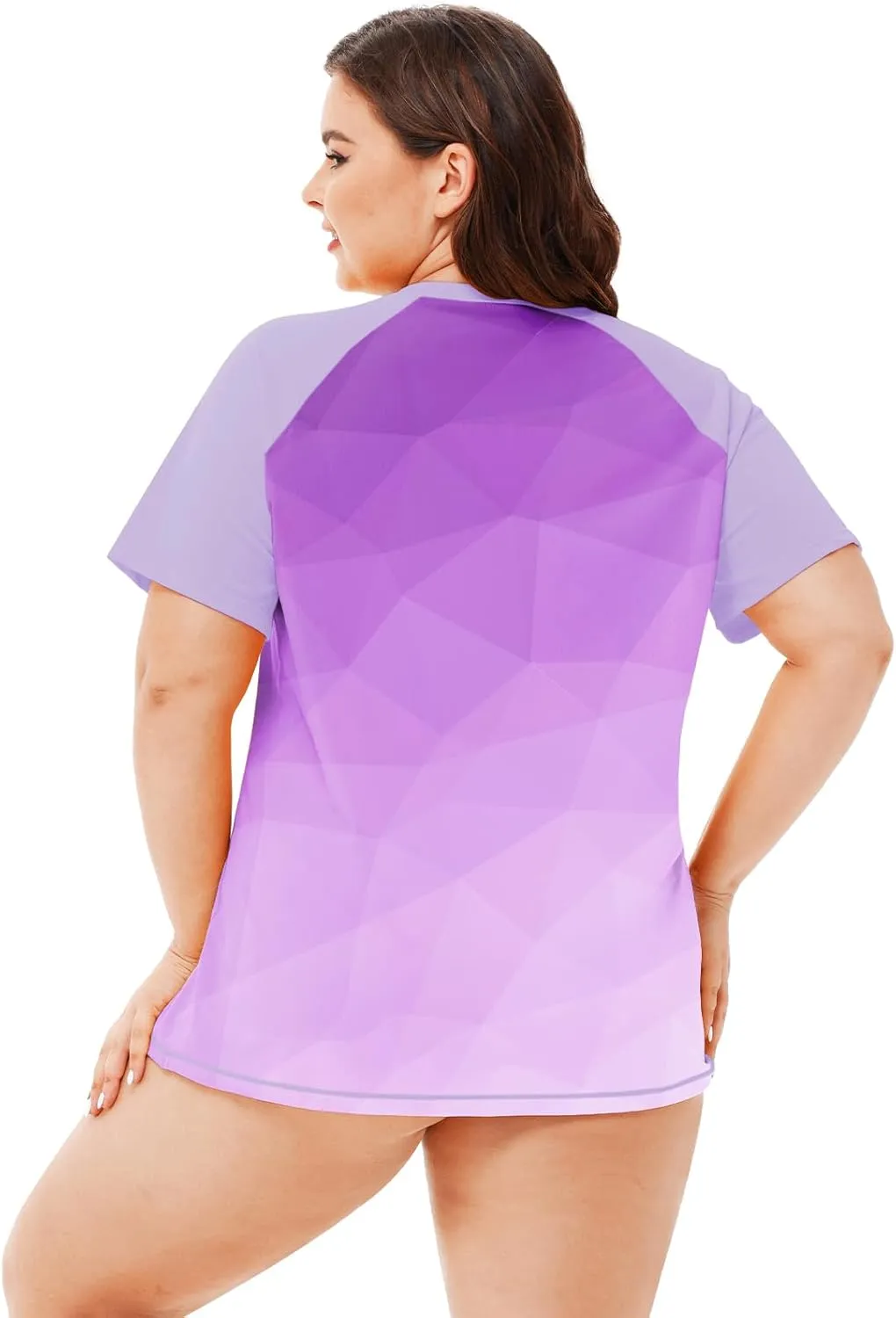 AOBUTE Women Plus Size Rash Guard Zipper Short Sleeve SPF Swim Shirts