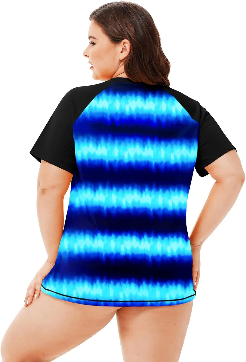 AOBUTE Women Plus Size Rash Guard Zipper Short Sleeve SPF Swim Shirts