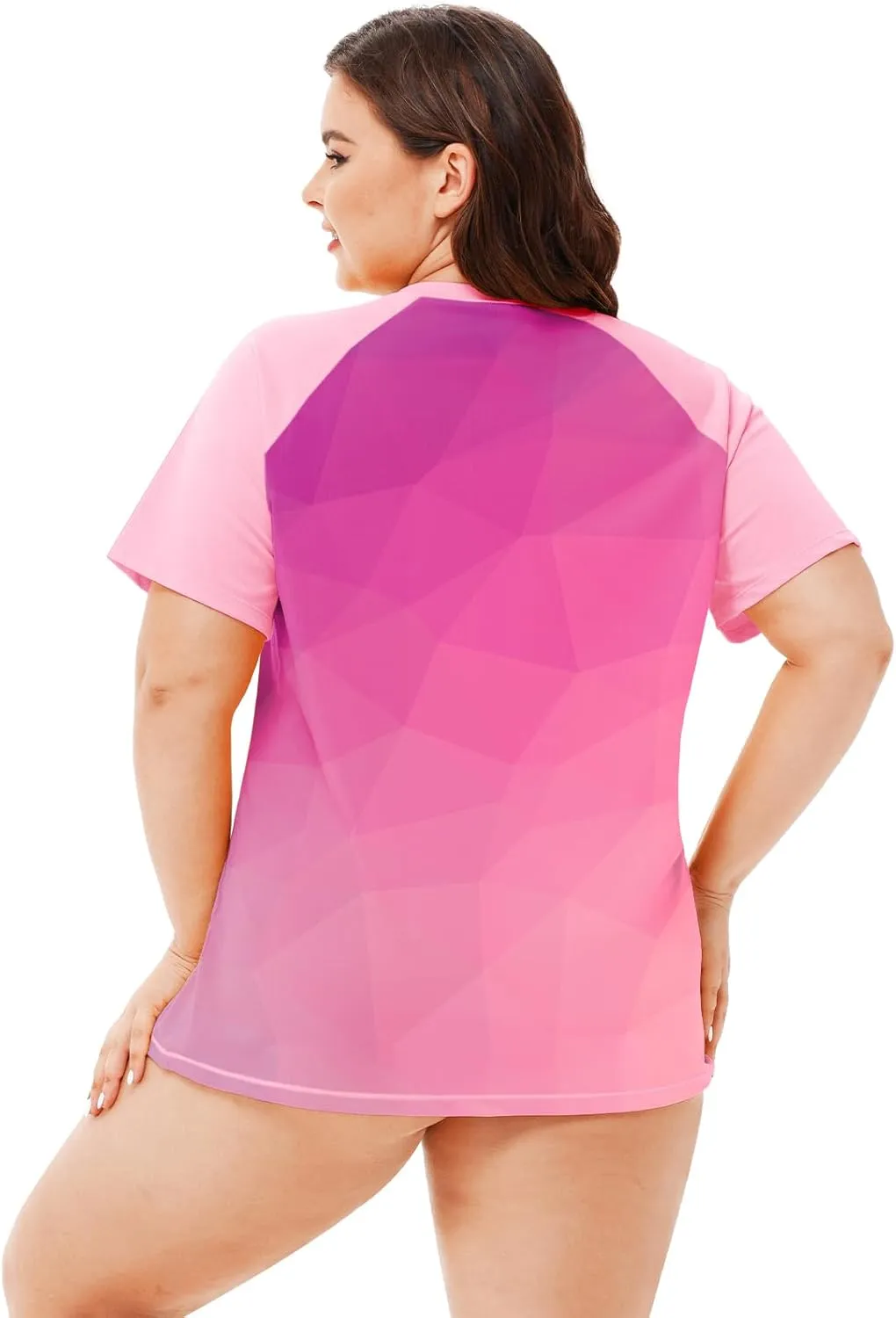 AOBUTE Women Plus Size Rash Guard Zipper Short Sleeve SPF Swim Shirts