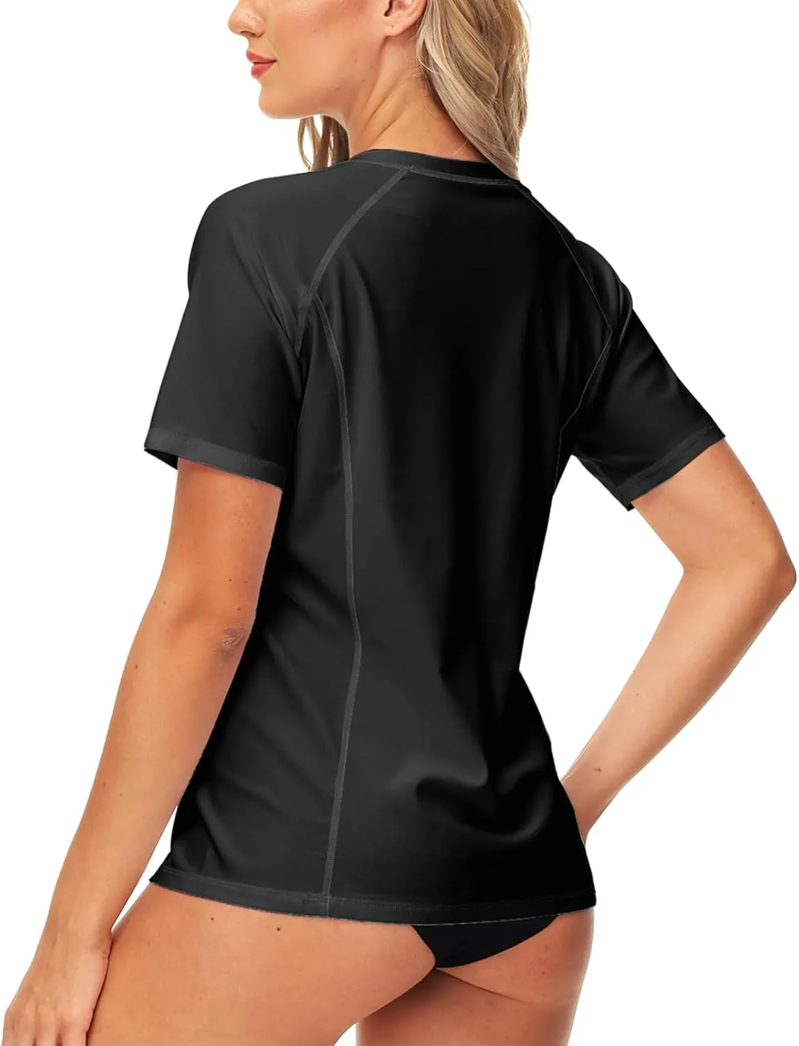AOBUTE Women Zip Rash Guard UPF 50  Gradient Short Sleeve Swim Top Surf Shirts