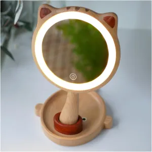 APLUSH Cute Handheld Lighted Makeup Mirror with Base, Desktop Standing Mirror, Portable Hand Mirror, Smart Touch(A)