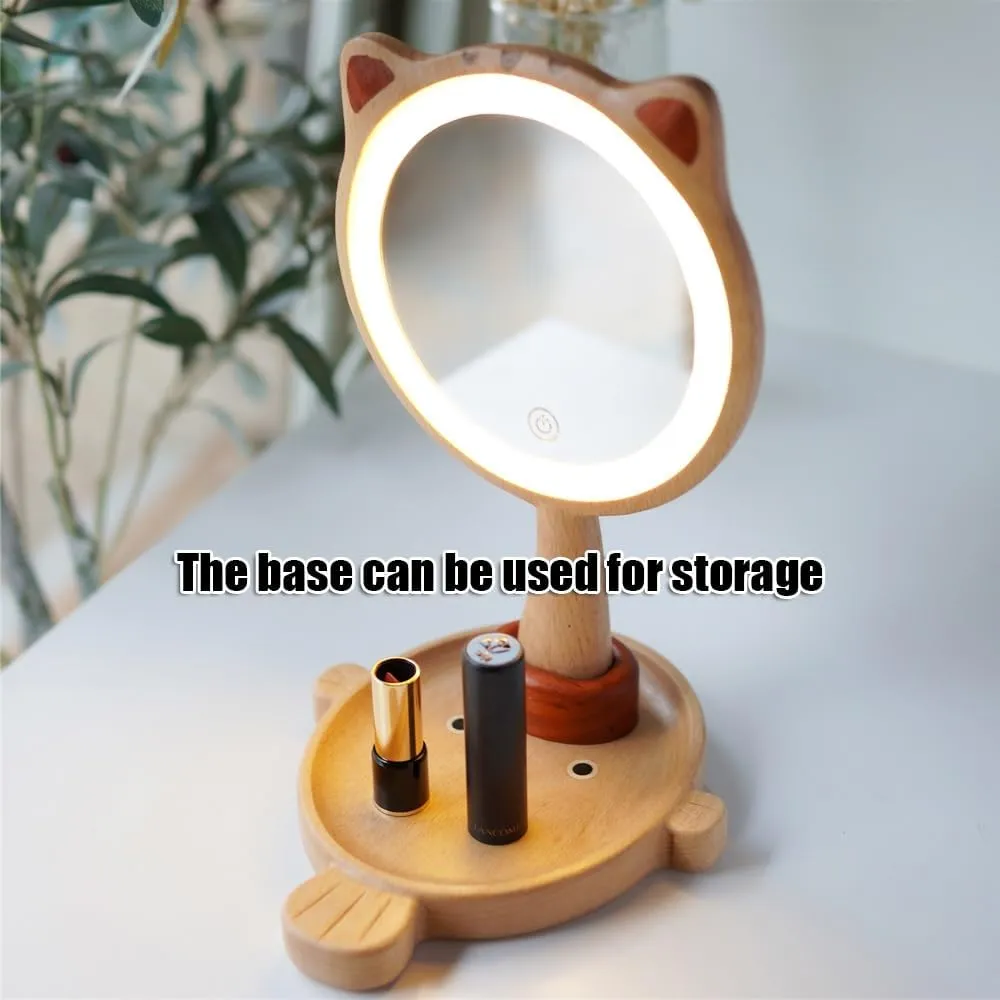 APLUSH Cute Handheld Lighted Makeup Mirror with Base, Desktop Standing Mirror, Portable Hand Mirror, Smart Touch(A)