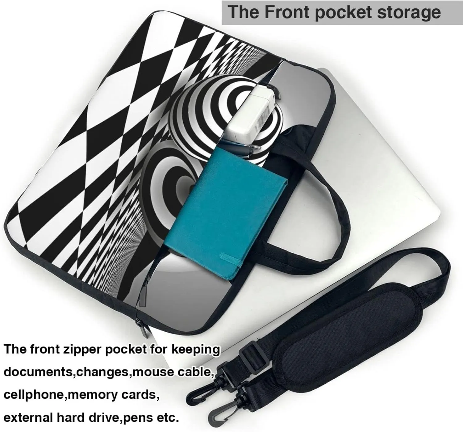 Art Black White Optical Illusion Laptop Bag Lightweight Notebook Bag Fashion Business Briefcase 13"/14"/15.6"