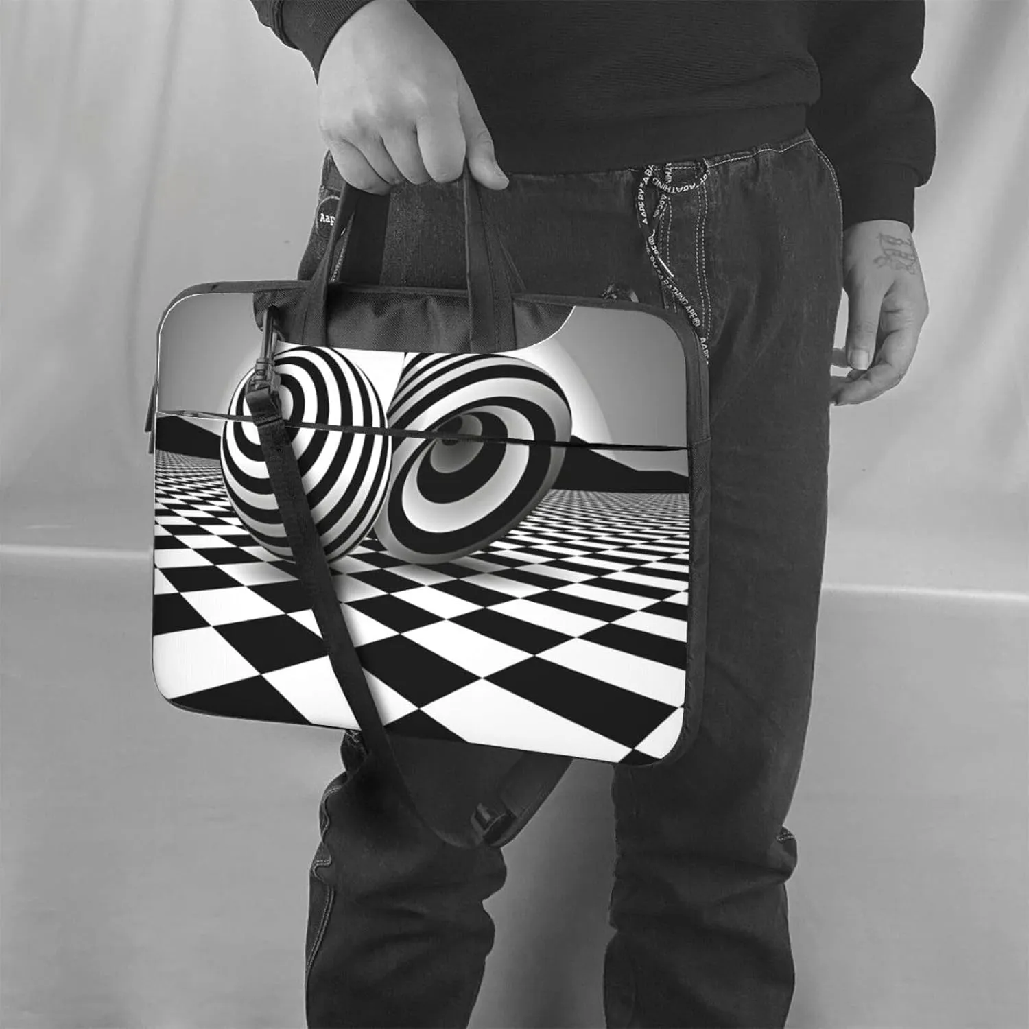 Art Black White Optical Illusion Laptop Bag Lightweight Notebook Bag Fashion Business Briefcase 13"/14"/15.6"