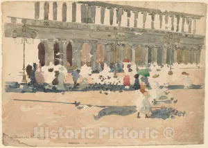 Art Print : Maurice Brazil Prendergast, Caffè Florian in Venice, c.1899, Historic Wall Décor : 12in x 08in