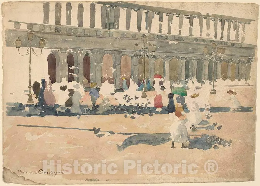 Art Print : Maurice Brazil Prendergast, Caffè Florian in Venice, c.1899, Historic Wall Décor : 12in x 08in