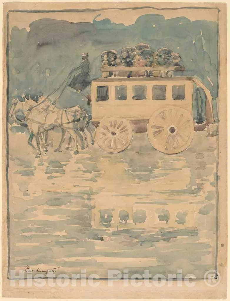 Art Print : Maurice Brazil Prendergast, Parisian Omnibus, c.1894, Historic Wall Décor : 08in x 10in