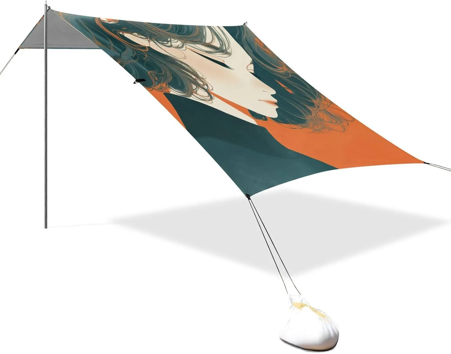Asian Man Orange Beach Tent UPF50  Protection Water-Resistant Large Portable Sun Shelter with Sturdy Poles, Sandbags and Shovel for Backyard, Grassland, Park