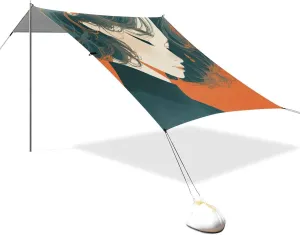 Asian Man Orange Beach Tent UPF50  Protection Water-Resistant Large Portable Sun Shelter with Sturdy Poles, Sandbags and Shovel for Backyard, Grassland, Park