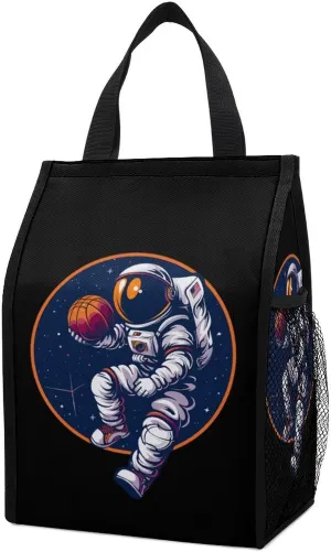 Astronaut Slam Dunk Basketball Space Lunch Bags for Women Men Insulated Lunch Box Reusable Tote Bag for Home Office