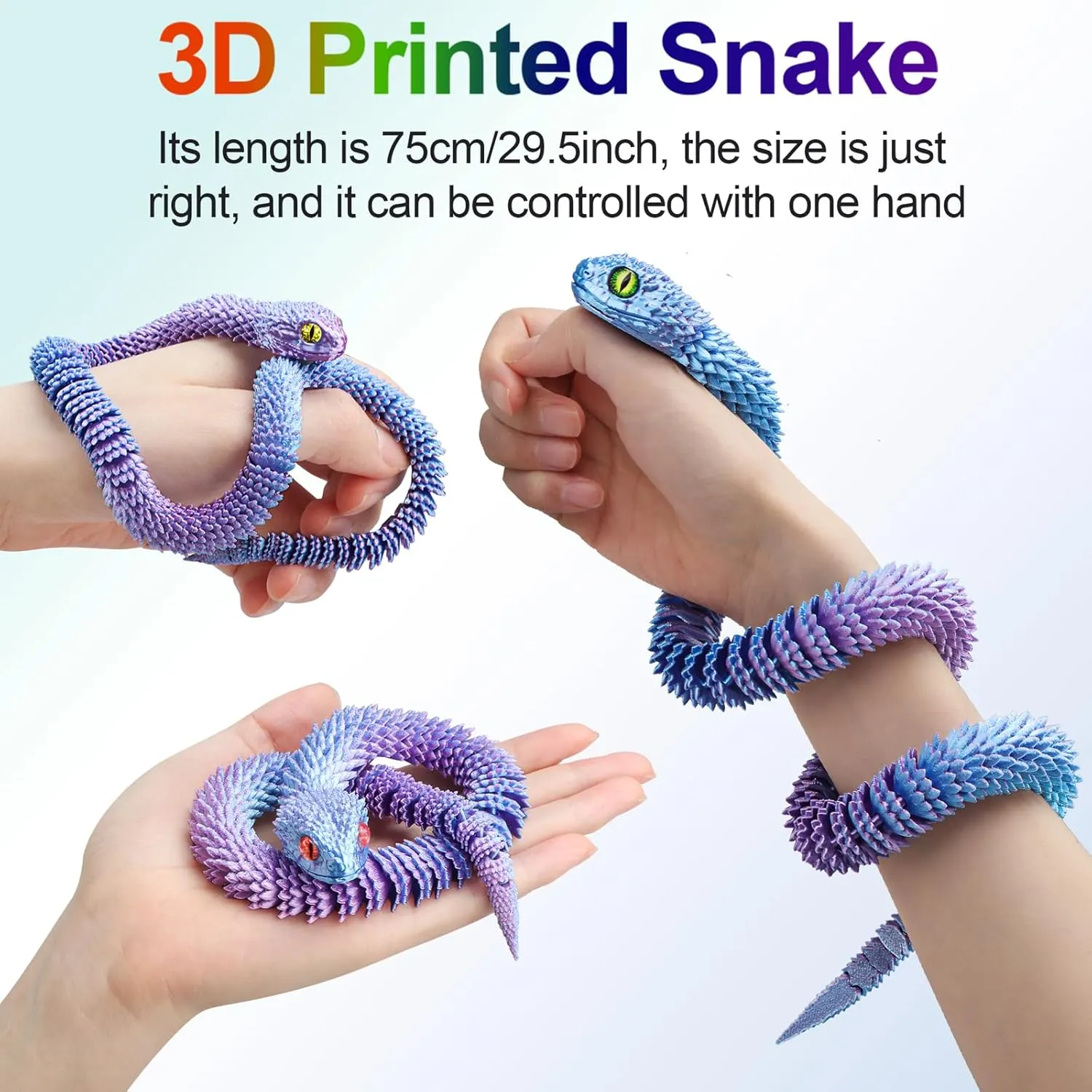 ATESSON 3D Printed Animals,3D Printed Snake Flexible Joints 30" 3D Snake,3D Printed Toys,Home Office Classroom Decor Executive Desk 3D Printed Fidget Toys (75CM Phantom Blue)