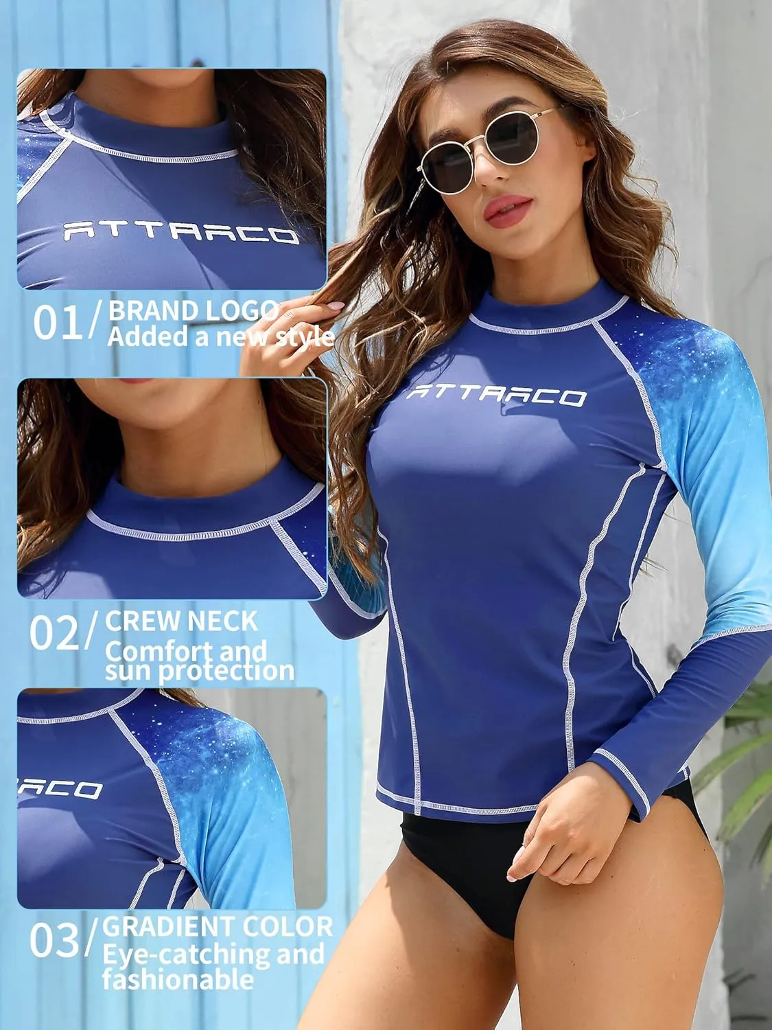 ATTRACO Women's Rash Guard Swim Shirt Long Sleeve Uv Sun Protection Quick Dry Lightweight Printed Shirts with Thumb Holes
