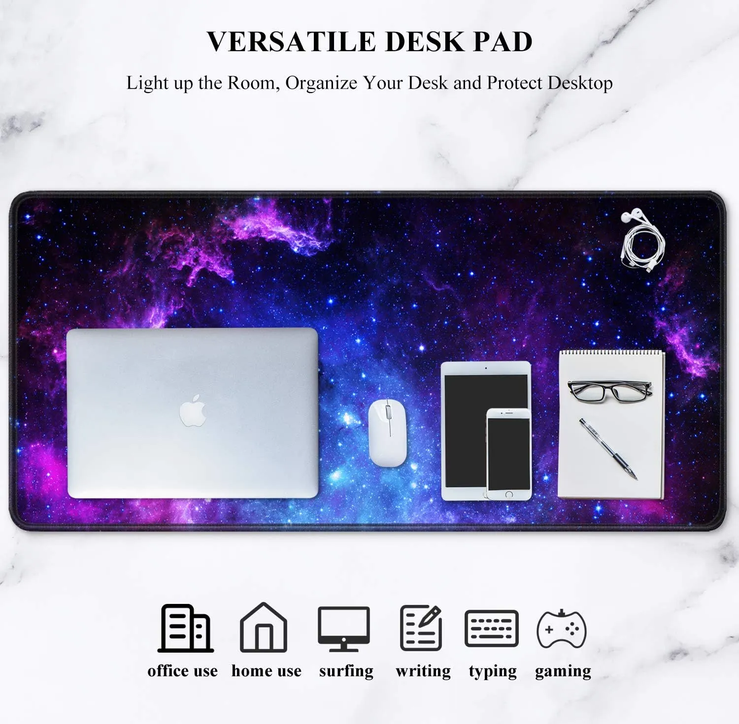 Auhoahsil Large Mouse Pad, XXL Gaming Mousepad, Desk Mat for Desktop, Thick Rubber, Big & Long Size, Stitched Edges, Full Desk Pad for Laptop & Computer, Extended 35.4 x 15.7 in, Amazing Galaxy