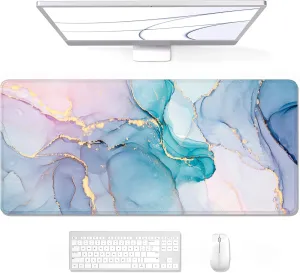 Auhoahsil Large Mouse Pad, XXL Gaming Mousepad, Desk Mat for Desktop, Thick Rubber, Big & Long Size, Stitched Edges, Full Desk Pad for Laptop & Computer, Extended 35.4 x 15.7 in, Blue Pink Marble