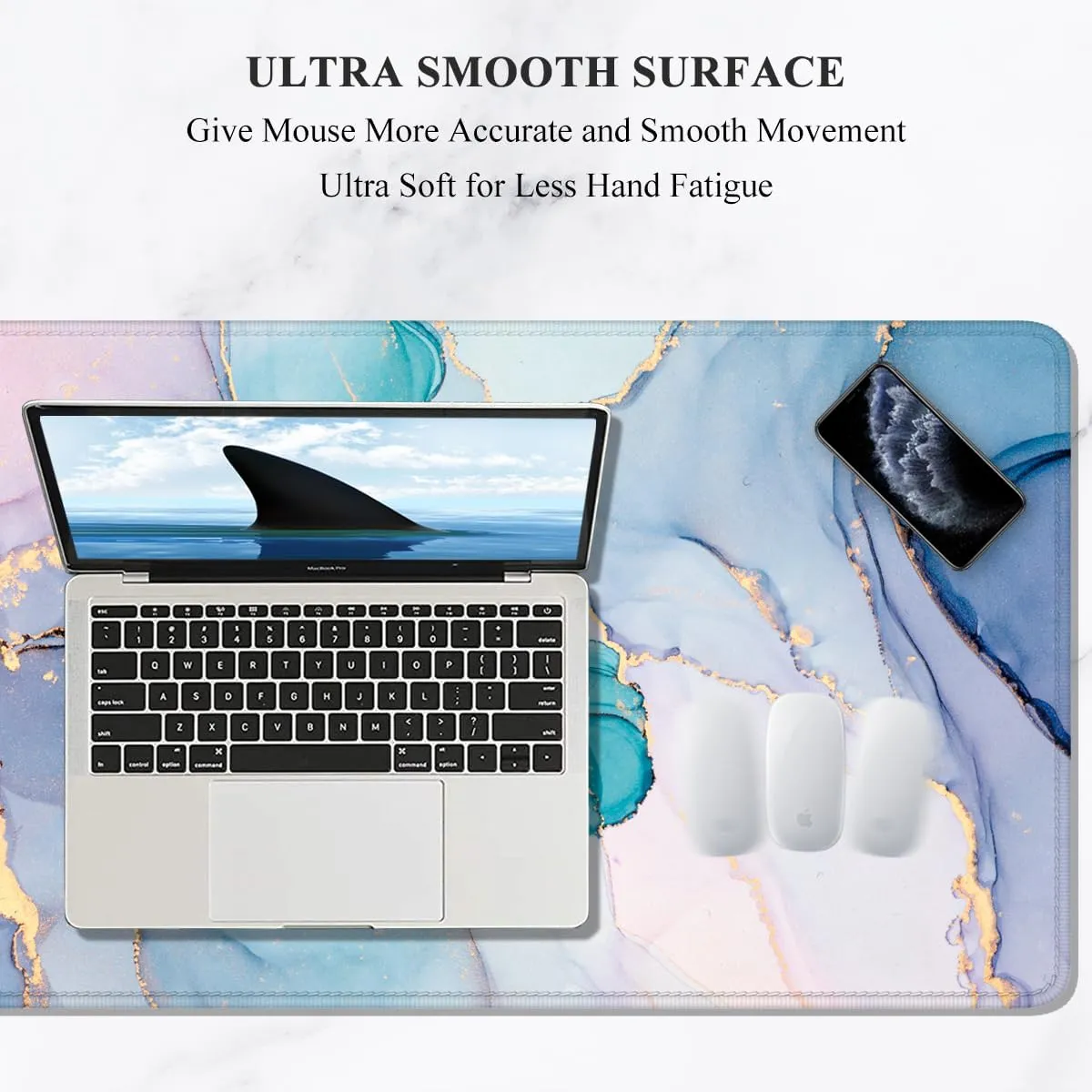 Auhoahsil Large Mouse Pad, XXL Gaming Mousepad, Desk Mat for Desktop, Thick Rubber, Big & Long Size, Stitched Edges, Full Desk Pad for Laptop & Computer, Extended 35.4 x 15.7 in, Blue Pink Marble