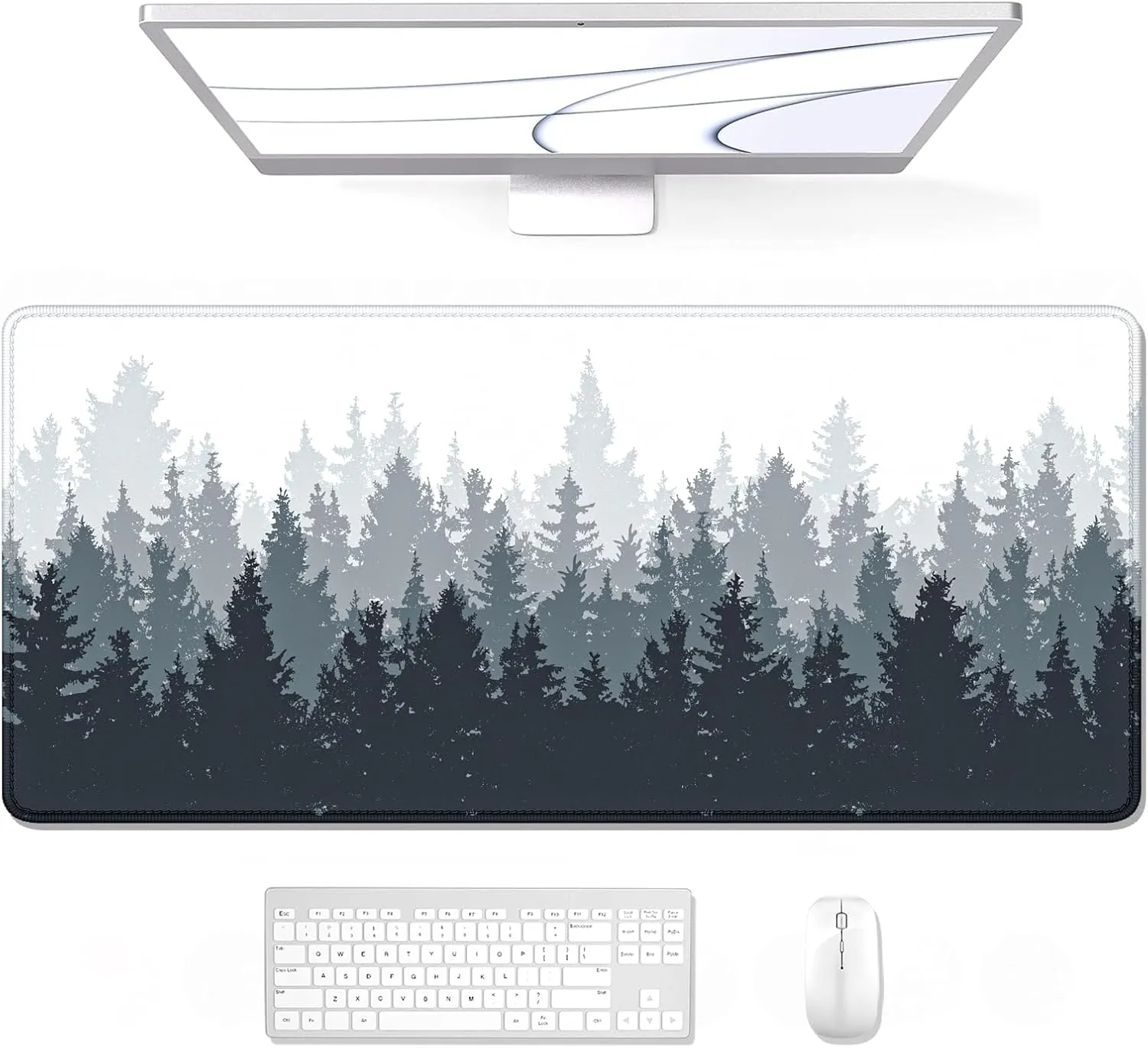 Auhoahsil Large Mouse Pad, XXL Gaming Mousepad, Desk Mat for Desktop, Thick Rubber, Big & Long Size, Stitched Edges, Full Desk Pad for Laptop & Computer, Extended 35.4 x 15.7 in, Ink Misty Forest
