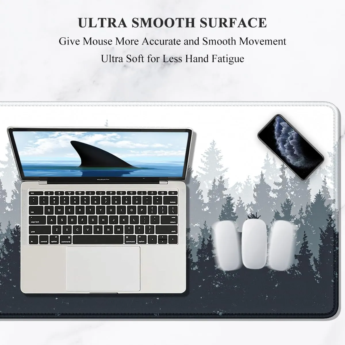 Auhoahsil Large Mouse Pad, XXL Gaming Mousepad, Desk Mat for Desktop, Thick Rubber, Big & Long Size, Stitched Edges, Full Desk Pad for Laptop & Computer, Extended 35.4 x 15.7 in, Ink Misty Forest