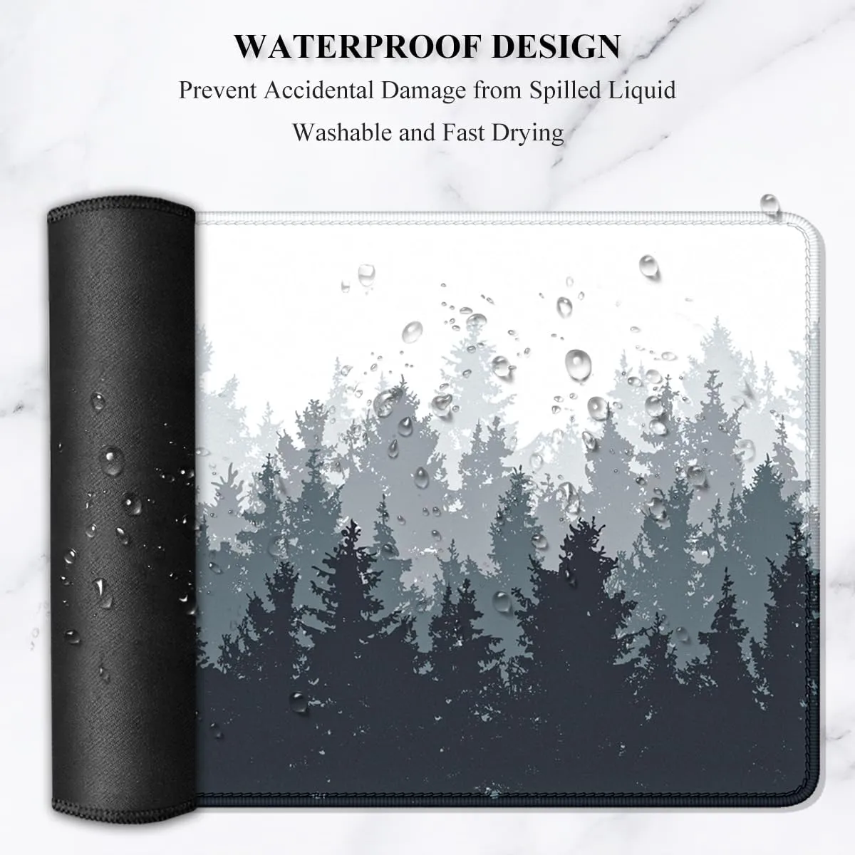 Auhoahsil Large Mouse Pad, XXL Gaming Mousepad, Desk Mat for Desktop, Thick Rubber, Big & Long Size, Stitched Edges, Full Desk Pad for Laptop & Computer, Extended 35.4 x 15.7 in, Ink Misty Forest