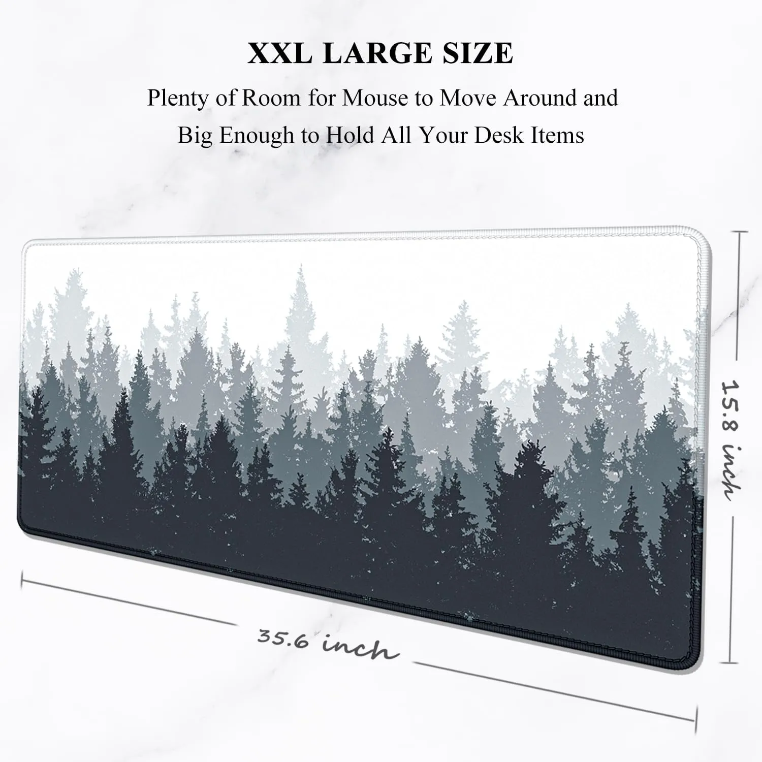 Auhoahsil Large Mouse Pad, XXL Gaming Mousepad, Desk Mat for Desktop, Thick Rubber, Big & Long Size, Stitched Edges, Full Desk Pad for Laptop & Computer, Extended 35.4 x 15.7 in, Ink Misty Forest