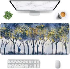 Auhoahsil Large Mouse Pad, XXL Gaming Mousepad, Desk Mat for Desktop, Thick Rubber, Big & Long Size, Stitched Edges, Full Desk Pad for Laptop & Computer, Extended 35.4 x 15.7 in, Misty Forest Deer