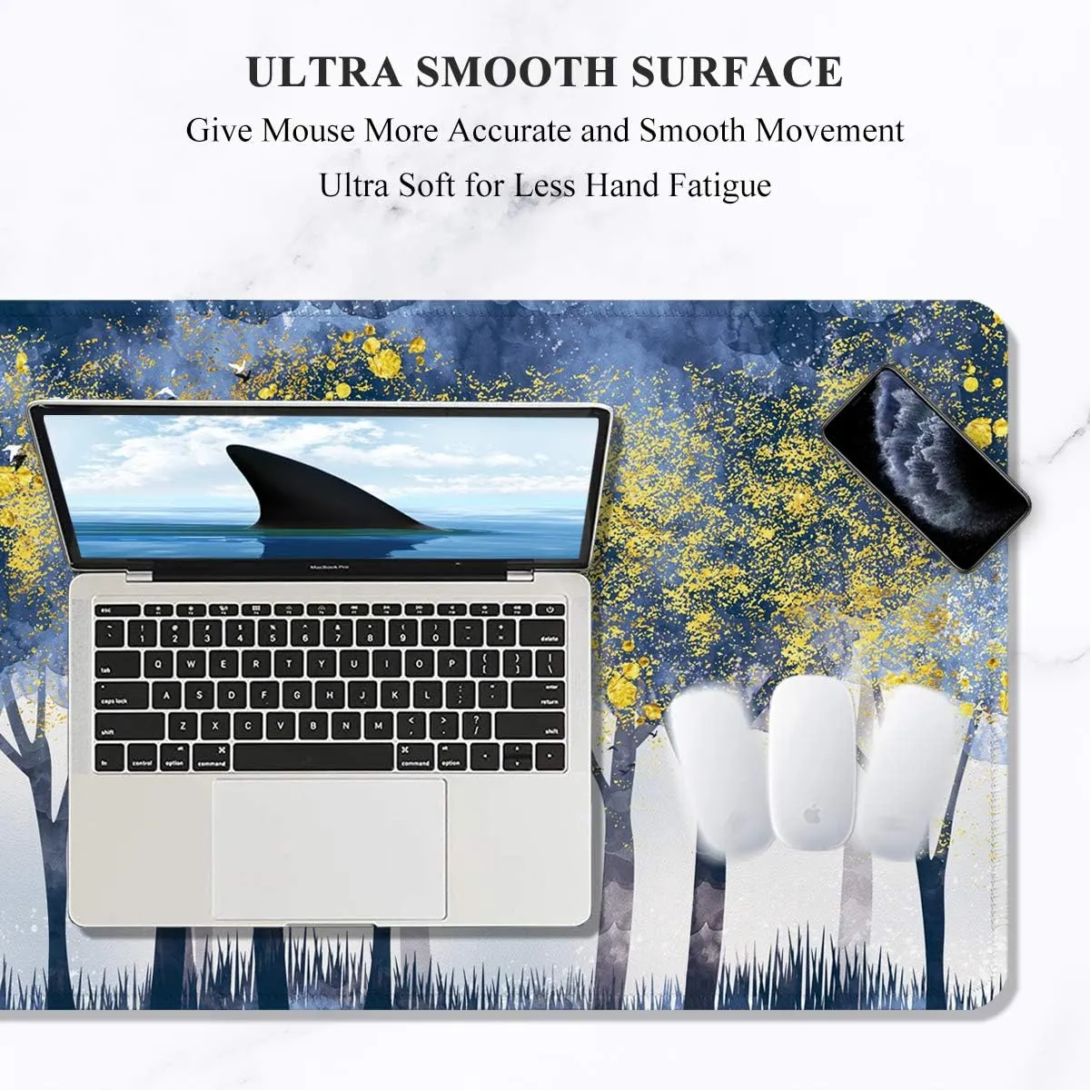 Auhoahsil Large Mouse Pad, XXL Gaming Mousepad, Desk Mat for Desktop, Thick Rubber, Big & Long Size, Stitched Edges, Full Desk Pad for Laptop & Computer, Extended 35.4 x 15.7 in, Misty Forest Deer