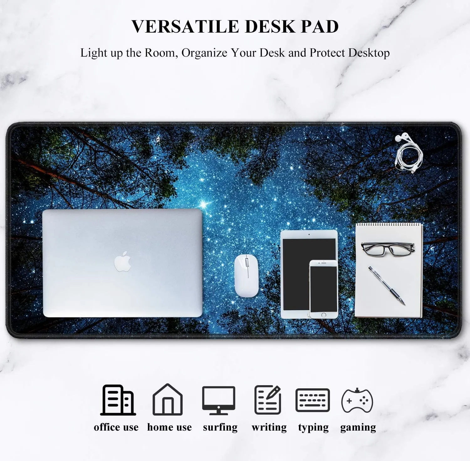 Auhoahsil Large Mouse Pad, XXL Gaming Mousepad, Desk Mat for Desktop, Thick Rubber, Big & Long Size, Stitched Edges, Full Desk Pad for Laptop & Computer, Extended 35.4 x 15.7 in, Silent Night Sky
