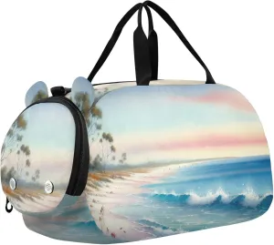 Australia Beach Watercolor Duffle Bag for Girl, Sports Duffle Gym Bags with Shoe Compartment, Personalized Overnight Bag Travel Weekender for Kids