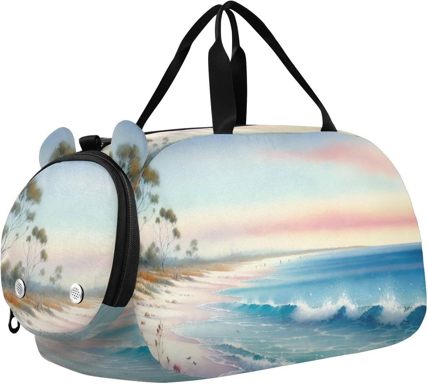Australia Beach Watercolor Duffle Bag for Girl, Sports Duffle Gym Bags with Shoe Compartment, Personalized Overnight Bag Travel Weekender for Kids