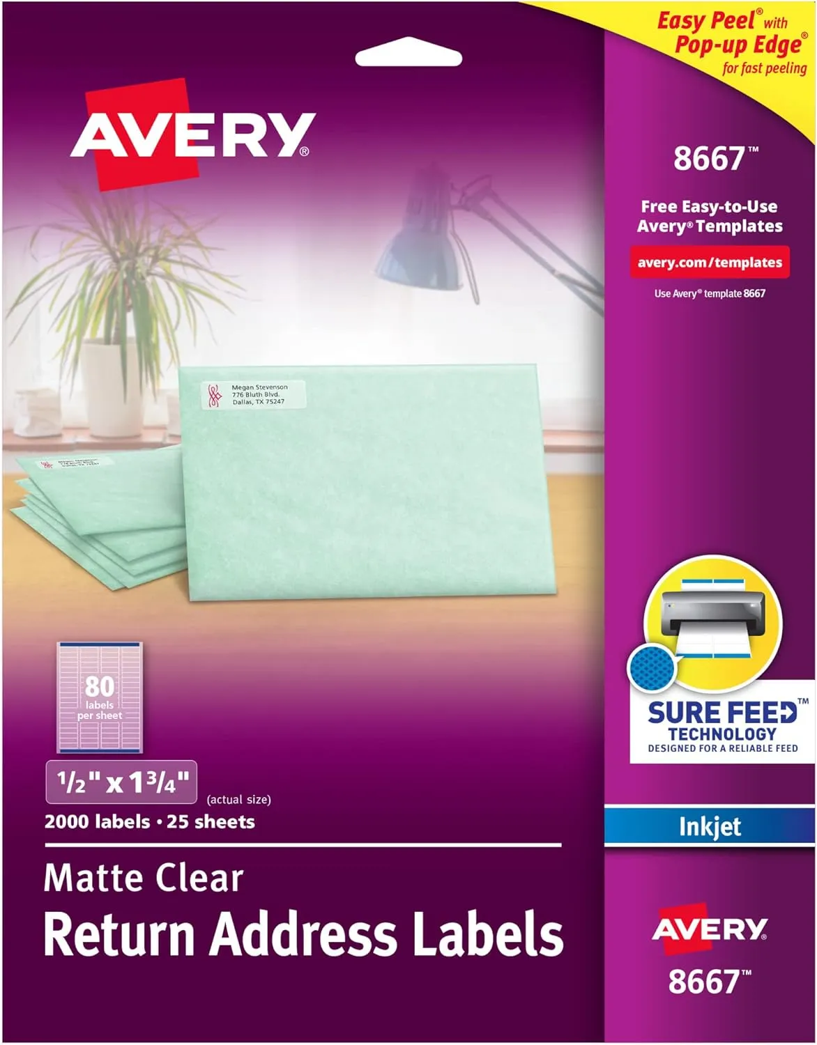 Avery Printable Return Address Labels, 0.5" x 1.75", Matte Clear, 2,000 Blank Mailing Labels (08667)
