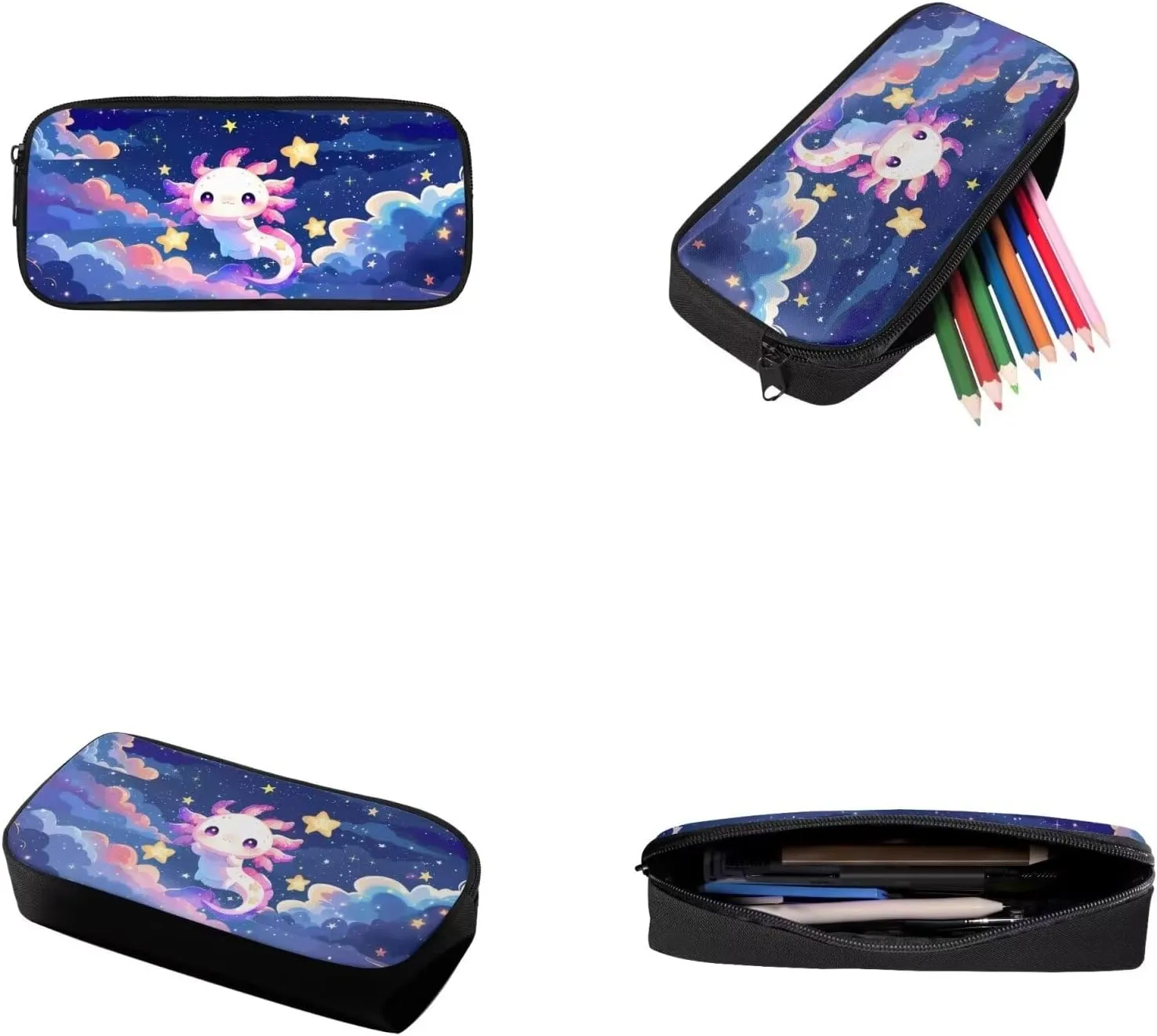 Axolotl Bookbag with Lunch Bags and Pencil Case Set Elementary School Backpack for Kids Girls Boys Teens Large Schoolbags Bagpack Rucksack Travel