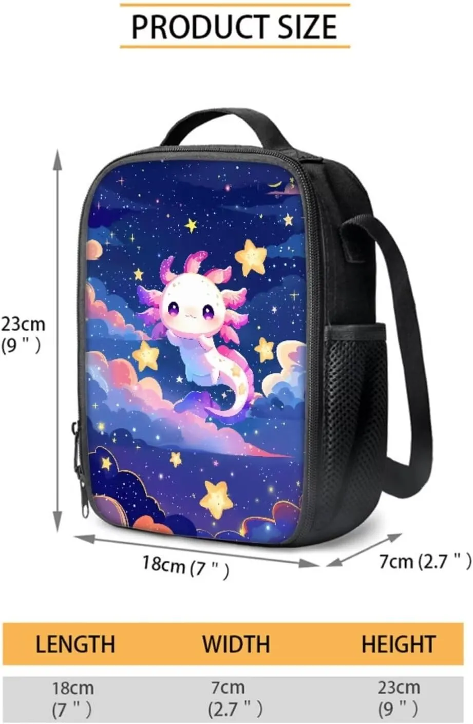 Axolotl Bookbag with Lunch Bags and Pencil Case Set Elementary School Backpack for Kids Girls Boys Teens Large Schoolbags Bagpack Rucksack Travel