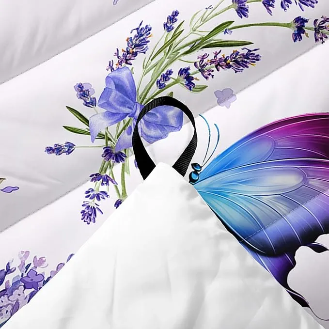 Axolotl Butterflies Camping Blanket,Lavender Packable Outdoor Blanket,Violet Flowers Perfume Lightweight Puffy Printed Camping Blanket,Purple Floral Waterproof Blanket for Traveling Beach Cold Weather