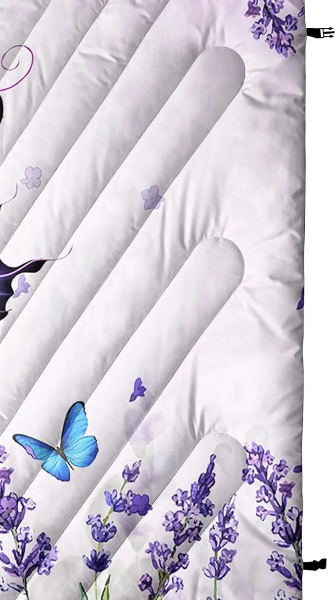 Axolotl Butterflies Camping Blanket,Lavender Packable Outdoor Blanket,Violet Flowers Perfume Lightweight Puffy Printed Camping Blanket,Purple Floral Waterproof Blanket for Traveling Beach Cold Weather