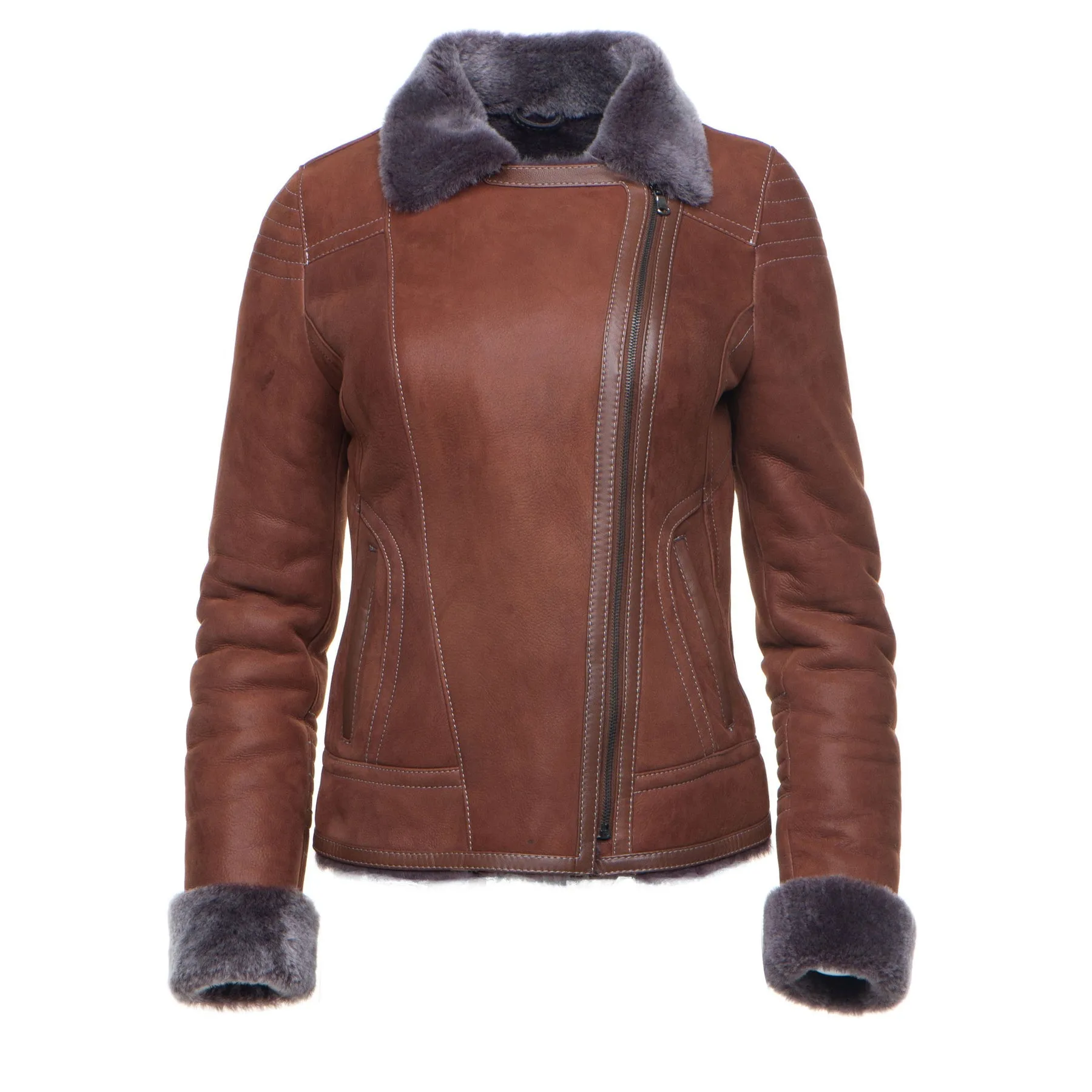 B3 RAF Bomber Brown Aviator Pilot Flying Fur Shearling Men Leather Jacket