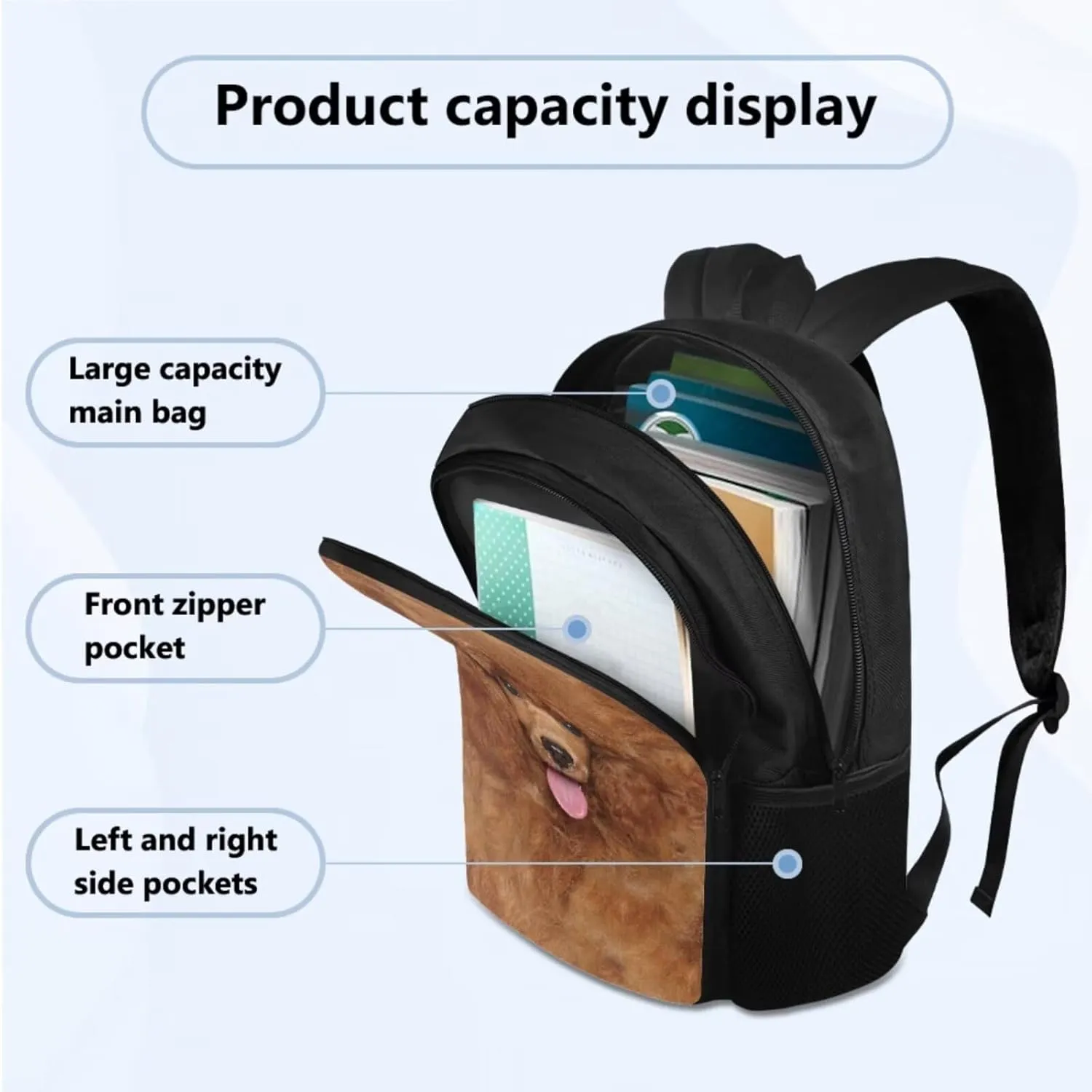 Backpack Set for Kids Girls Boys, Brown Dog Portable School Bags Daypack Book Bag Set with Insulated Lunch Bag Pencil Pouch Water Bottle Bag 4 Pcs Full Set