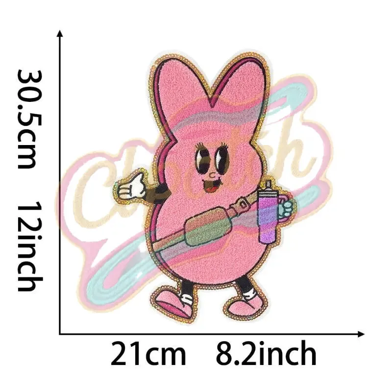 Badge Buddy Pink Bunny chenille embroidery patch