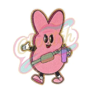 Badge Buddy Pink Bunny chenille embroidery patch