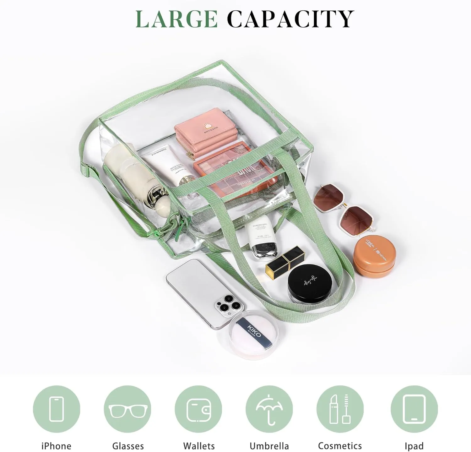 BAGAIL Clear Bags Stadium Approved Clear Tote Bag with Zipper Closure Crossbody Messenger Shoulder Bag with Adjustable Strap