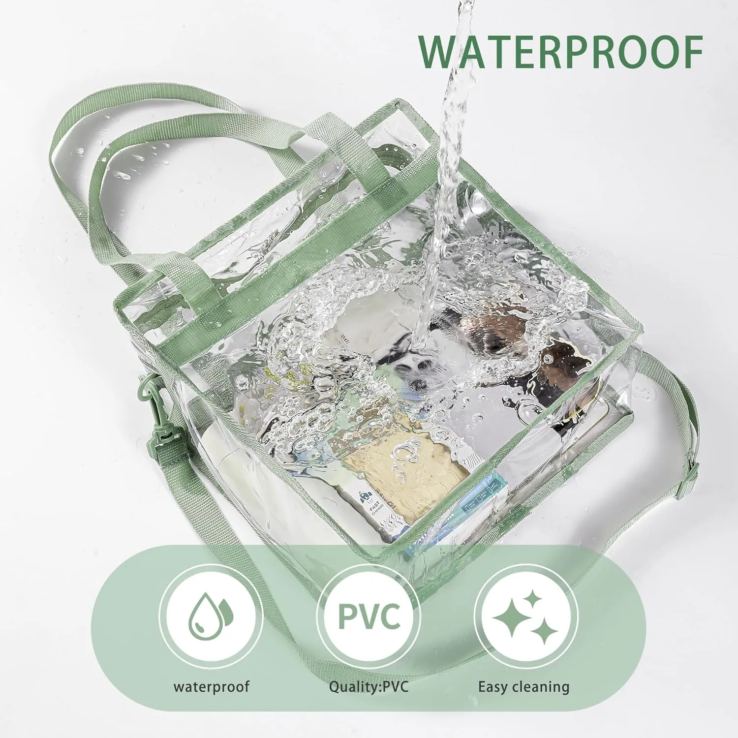 BAGAIL Clear Bags Stadium Approved Clear Tote Bag with Zipper Closure Crossbody Messenger Shoulder Bag with Adjustable Strap